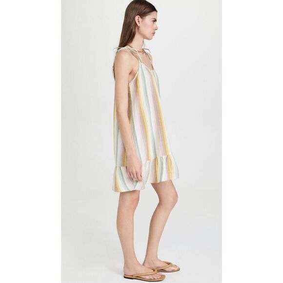 Madewell Lightestspun Tie-Strap Ruffle-Hem Cover-Up Dress in Rainbow Stripe - Picture 3 of 9